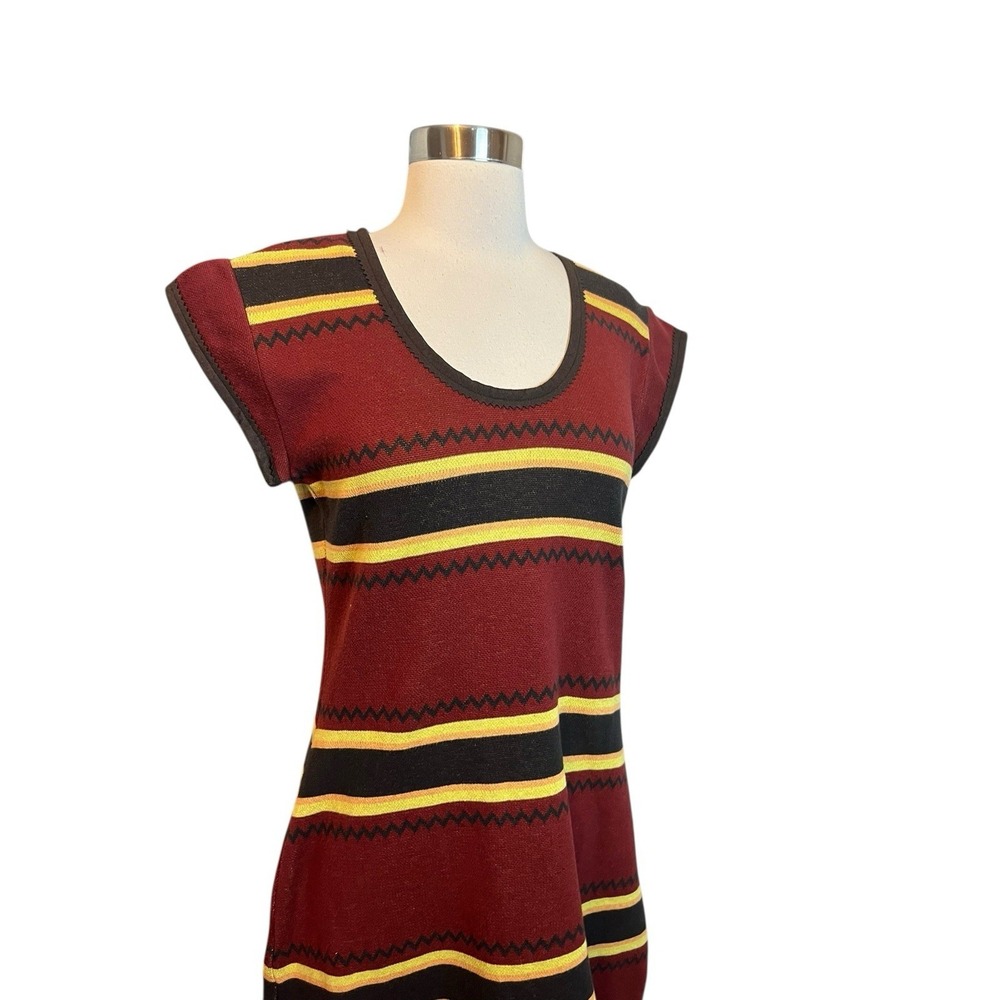 Double D Ranch Knit Dress Small Striped Maroon Scoop Neck Short Sleeve Fringed - Picture 4 of 9